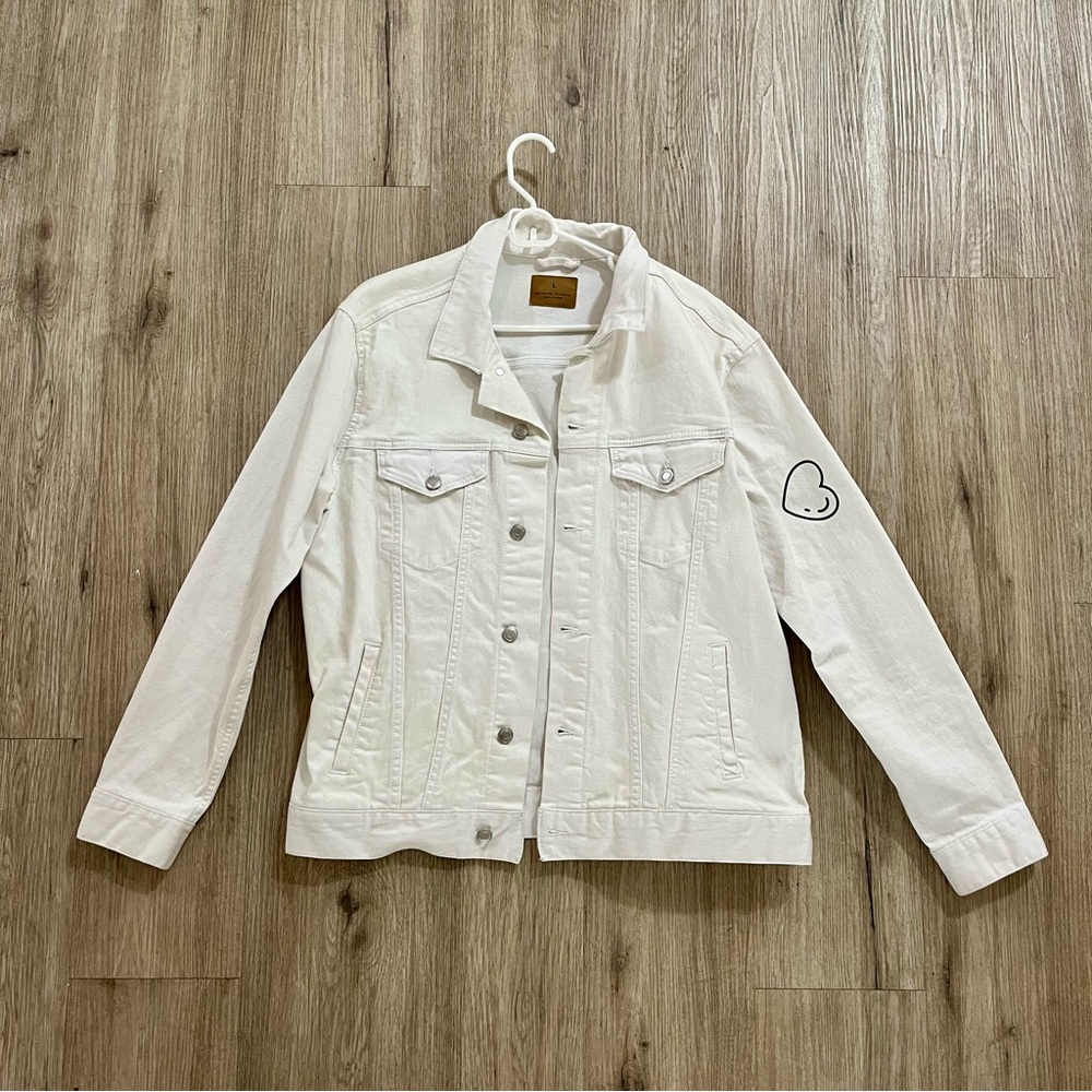 White Denim Jacket with Heart Patch
